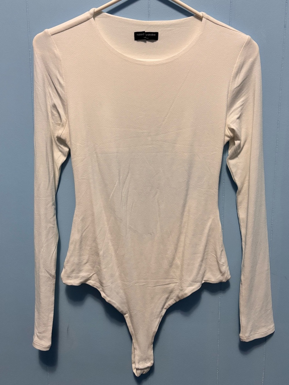 naked wardrobe White Long-Sleeve Crewneck Bodysuit
